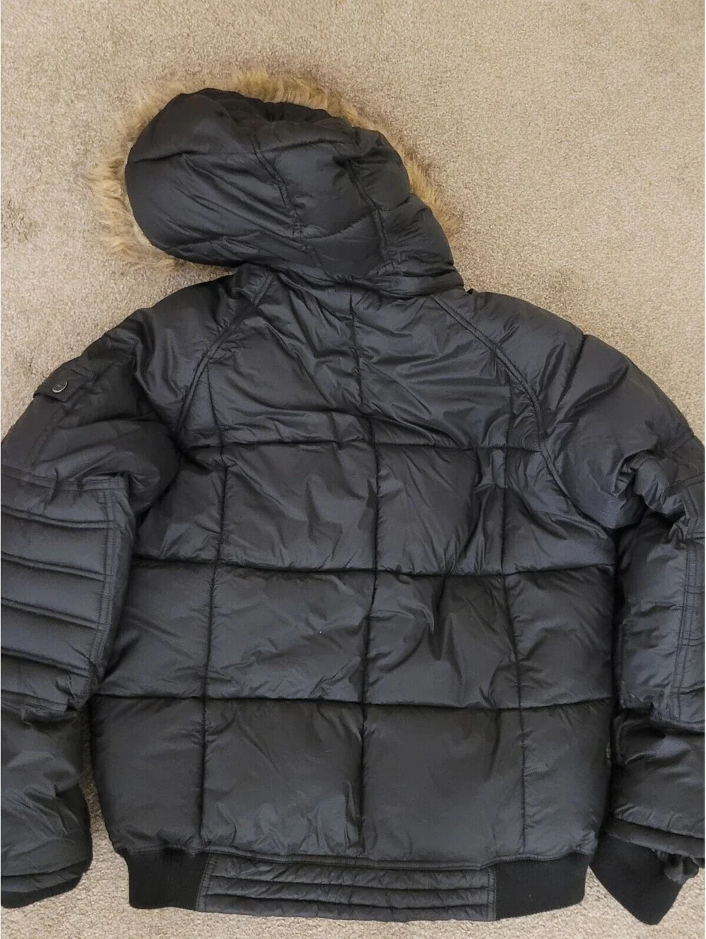 Coogi Kids Black Puffer Bomber Jacket 18/20 XL Faux Fur Hood Winter Coat Unisex